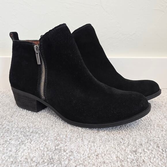 Lucky Brand Basel Black Suede Leather Ankle Booties Zip 9M EU39 LK Basel - Picture 1 of 9